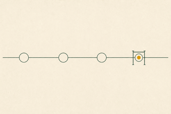 A single fine-lined amber compass needle resting inside a deep-green circular boundary, one small gate marked open along